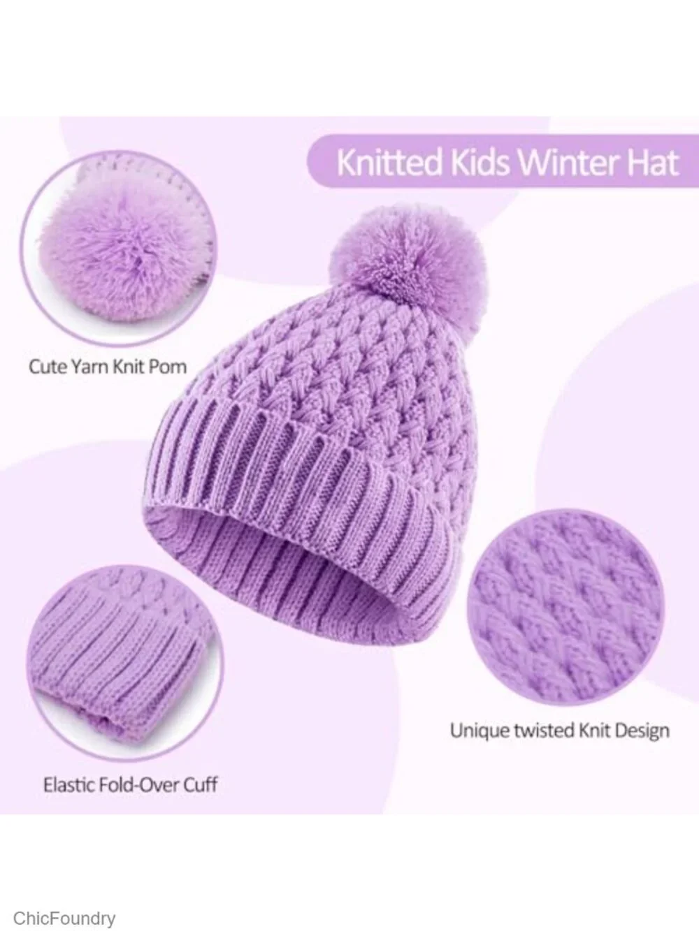 Kids Knit Beanie Hat and Gloves Set with Pom Pom - Touchscreen Compatible
